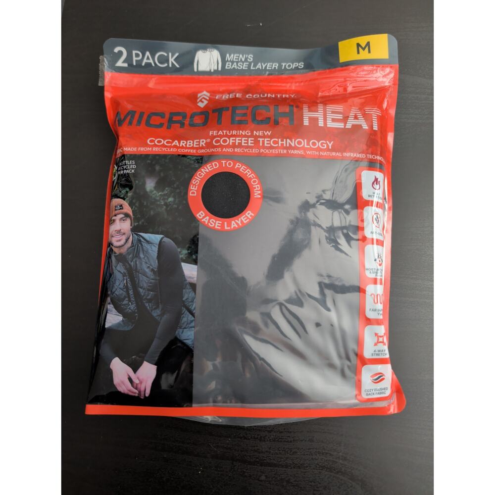 Men's Free Country Microtech Heat Base Layer Tops 2 Pack Black Size M